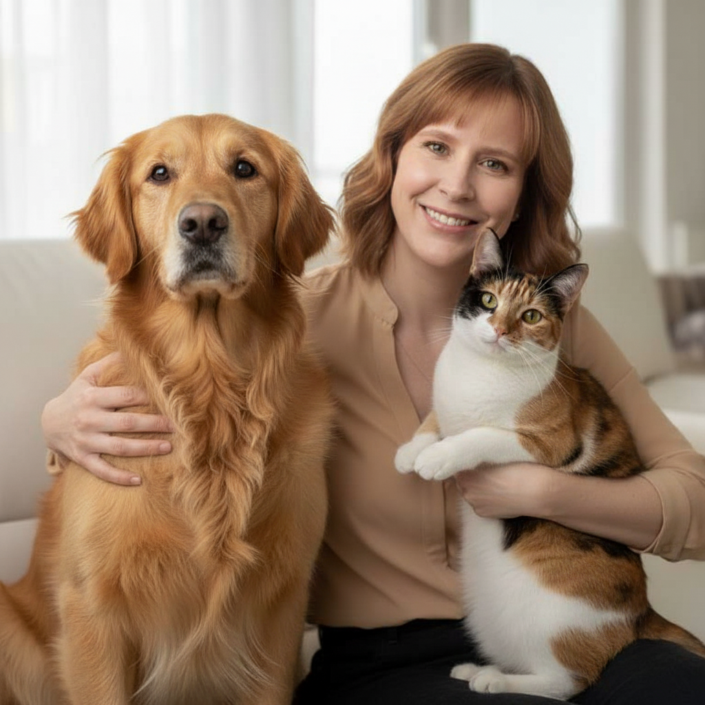 Kerstin Heck mit Hund und Katze