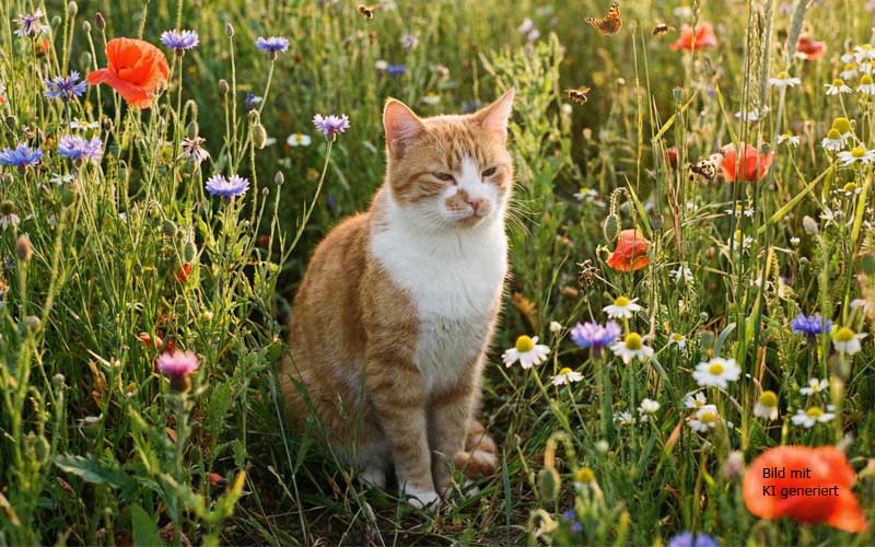 Katze in Blumenwiese