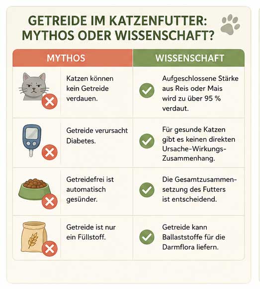 Übersicht Mythos Getreide im Katzenfutter